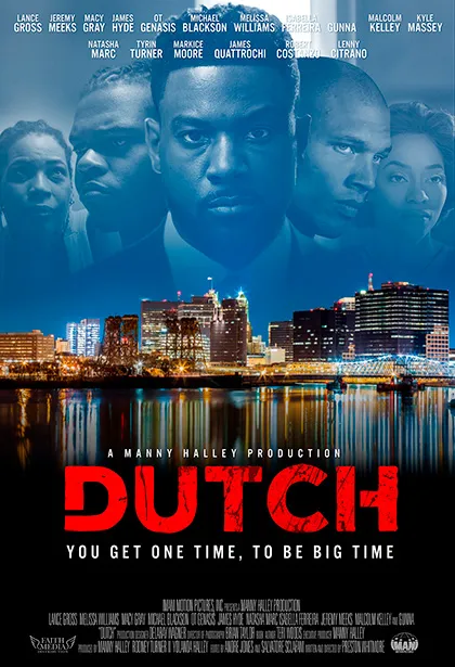 Image of a city skyline overlaid with images of people from movie Dutch